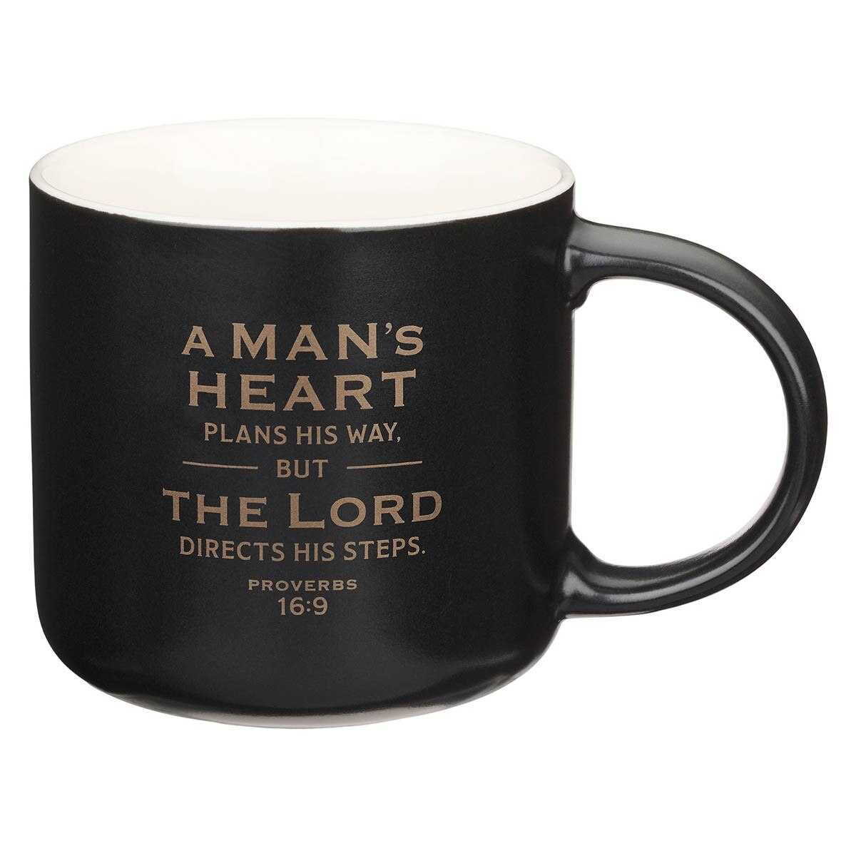 A Man's Heart Black Ceramic Coffee Mug - Proverbs 16:9